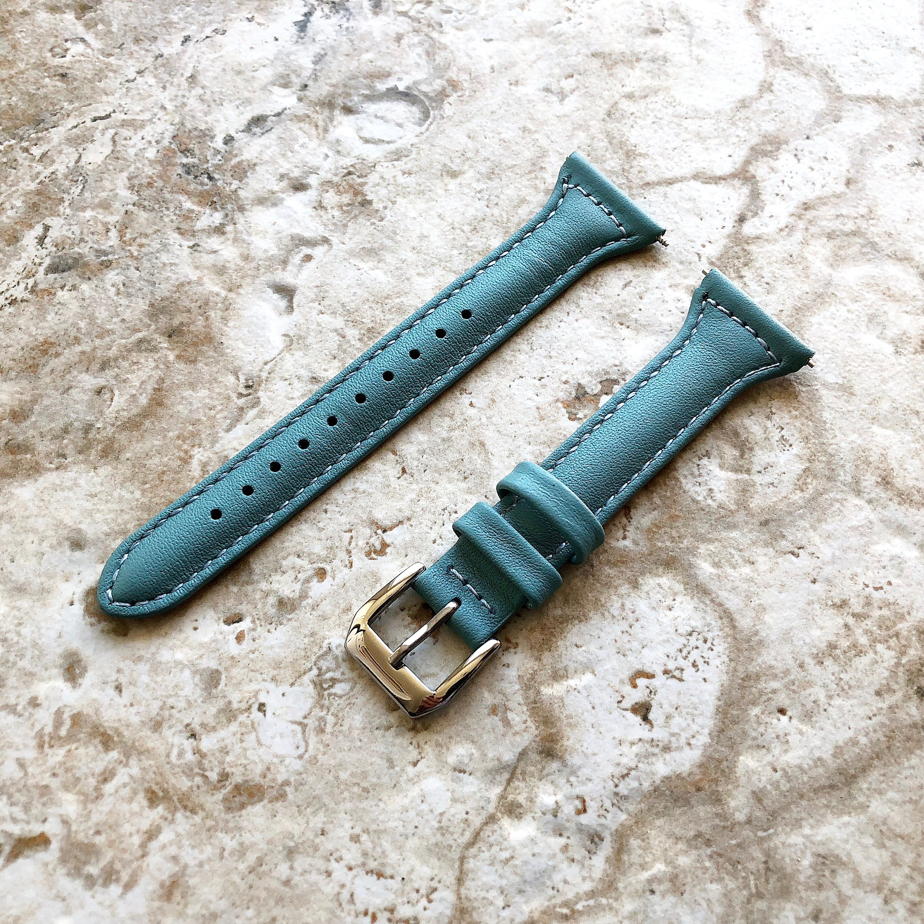 22mm Light Blue Slim and Elegant Soft Leather Watch Strap Band for Wrist Hand Watches - Quick Release Pins Included Easy and Ready to Attach